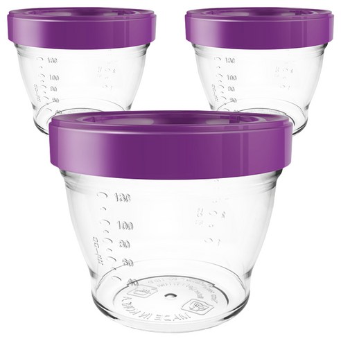 베베락 트라이탄 이유식 밀폐용기 130ml, 퍼플, 3개