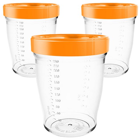 베베락 프리미엄 이유식 밀폐용기, 240ml, 오렌지, 3개