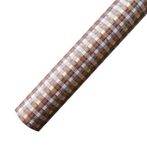 포포팬시 체크 크라프트 포장지 53cm x 20m, 브라운, 1개