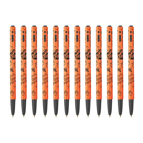 모나미 153 카툰 볼펜 0.5mm, 1타12개입, 스파클링 오렌지/1타12개입