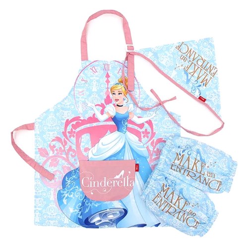 디즈니 여아용 신데렐라 앞치마 + 토시 + 두건 세트