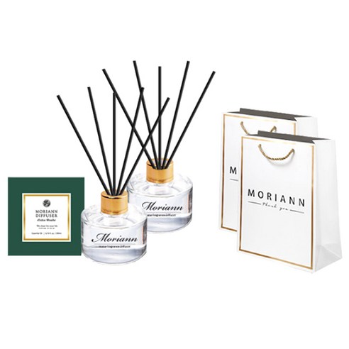 모리앤 골드라벨 디퓨저 120ml x 2p + 블랙 섬유리드 10p + 쇼핑백 2p, 코튼파우더, 2개