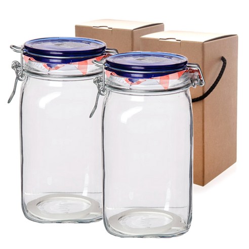 보르미올리 피도 블루탑 유리용기 + 기프트박스 세트, 1500ml, 2개입