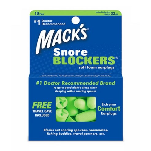 Macks 소프트 폼 스노어블락커 귀마개 + 케이스, 20개입, 1개