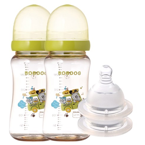 리틀밥독 PPSU 유꼭지젖병 트윈팩 300ml 젖꼭지 2개입, 1단계(신생아), 그린