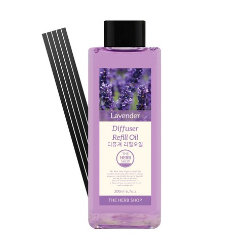 더허브샵 사각 DIY 디퓨저 리필오일 + 섬유 스틱 5p + 공병 스티커 2p 세트, 라벤더, 200ml