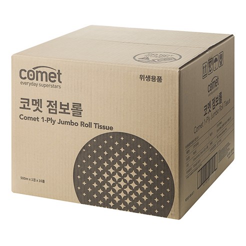 친환경적인 재생펄프로 제조되는 코멧 1겹 점보롤, 가성비 뛰어난 500m 16롤, 로켓배송으로 빠른 배송 가능, 현재 할인된 가격으로 구매 가능