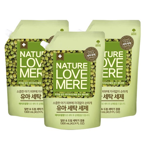 네이쳐러브메레 녹두 유아세탁세제 에이프릴향 리필 1300 ml, 3개