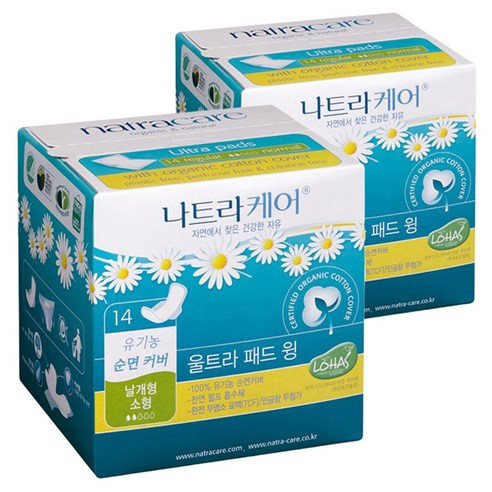 나트라케어 내추럴 울트라 패드 윙 소형 생리대 날개형, 14개입, 2개