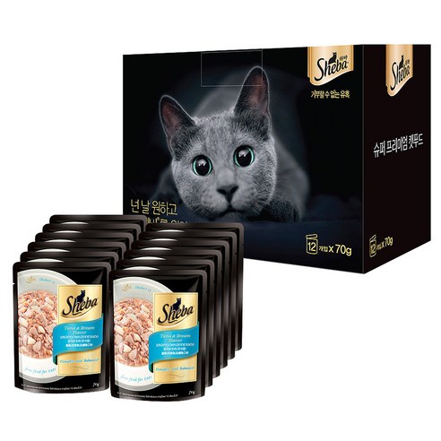 쉬바 고양이 주식 파우치 참치와 도미, 70g, 12팩