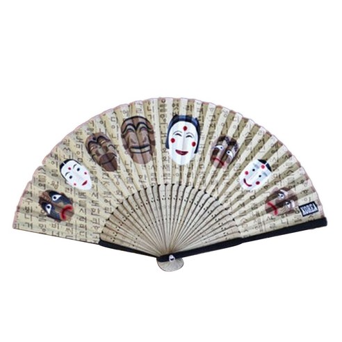 수공예 실크 접부채 하회탈, 브라운, 1개