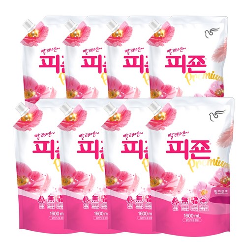 피죤 프리미엄 섬유유연제 핑크로즈 리필, 1600ml, 8개