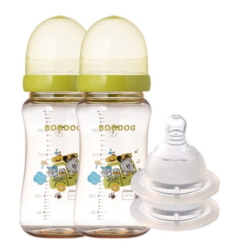 리틀밥독 PPSU 유꼭지젖병 트윈팩 300ml 젖꼭지 2개입, 그린, 1세트