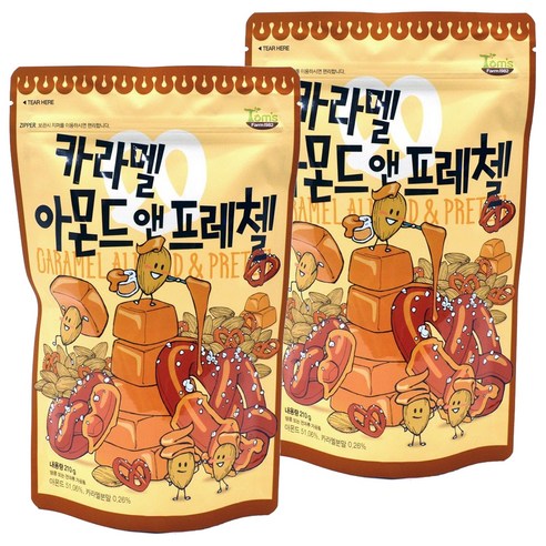 탐스팜 카라멜아몬드 앤 프레첼, 210g, 2개