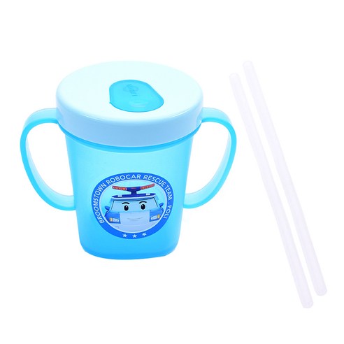 릴팡 흘림방지 양손 빨대컵 1p + 실리콘 빨대 2p, 로보카 폴리, 1세트