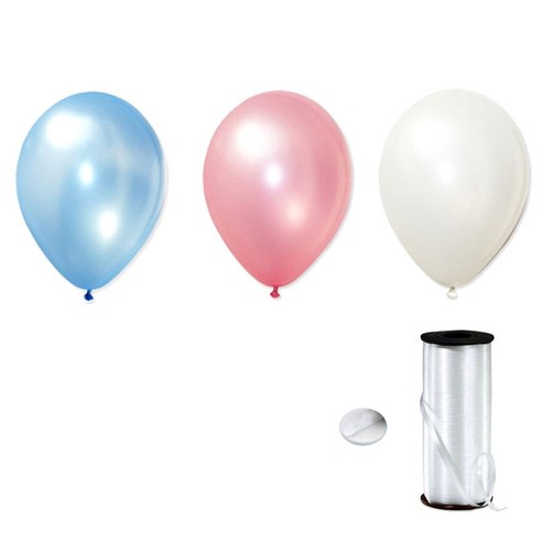 파티팡 헬륨 풍선 효과 파티용품 30cm 펄풍선 100p + 컬링 리본 90m + 양면테잎 스폰지닷 100p, 베이비톤, 1세트
