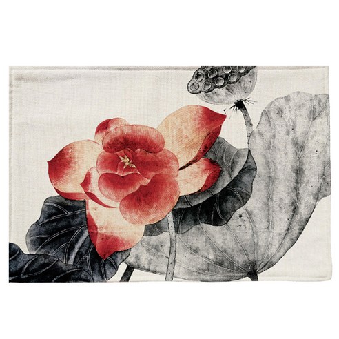 리빙팝 연꽃 수채화 식탁 매트, 5A, 44 x 28 cm