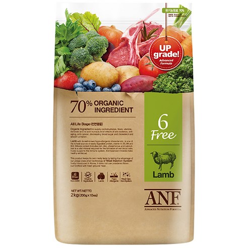 ANF 유기농 6Free 양고기 전연령 애견 사료, 2kg, 1개