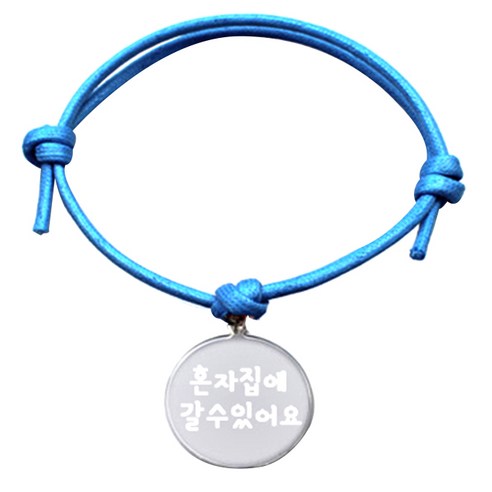 펫츠룩 굿모닝 블루 반려동물 목걸이 M + 원형 팬던트 S, 실버(혼자집에갈수있어요), 1개