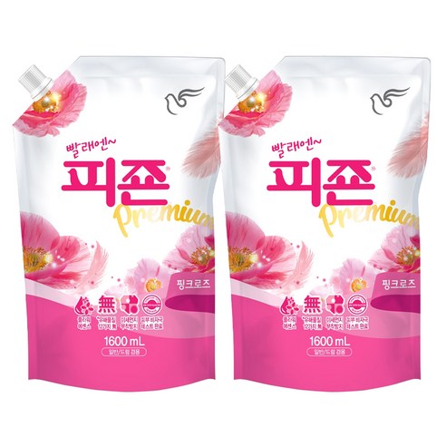 피죤 프리미엄 섬유유연제 핑크로즈 리필, 1600ml, 2개