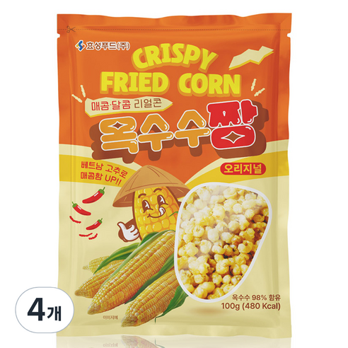 효성푸드 크리스피 프라이드 콘 옥수수짱 과자, 4개, 100g