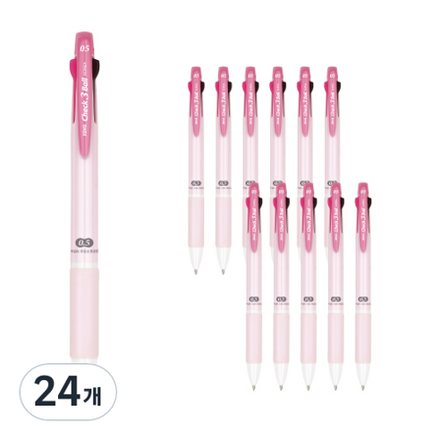 자바펜 체크 3볼 멀티펜 0.5mm, 핑크, 24개