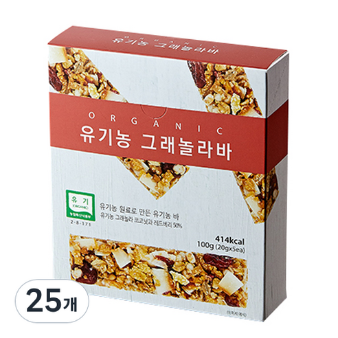 유가원 유기농 그레놀라바, 20g, 25개