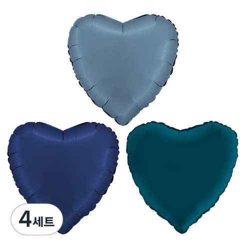 그라보벌룬 은박 하트풍선 3종 세트, 블루진, 블루네이비, 패트롤블루, 4세트