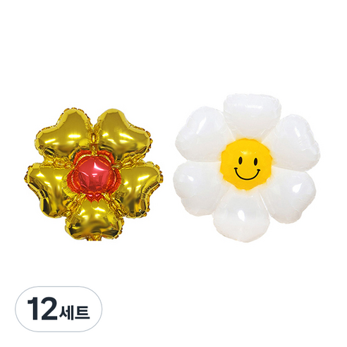 파티쇼 플라워 은박 하트 + 데이지 소형 풍선 세트, 골드(하트풍선), 12세트