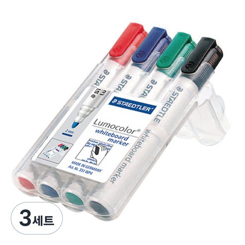 스테들러 화이트보드 마카 351WP4 4색세트, 혼합 색상, 12개
