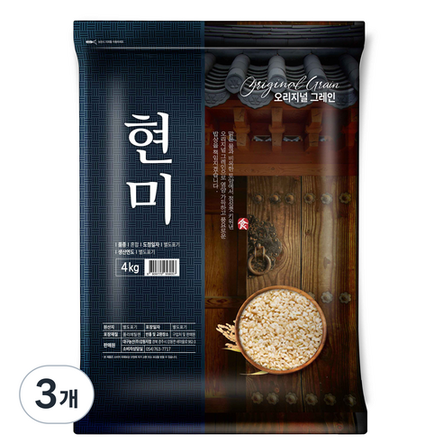 오리지널그레인 국산 현미, 4kg, 3개