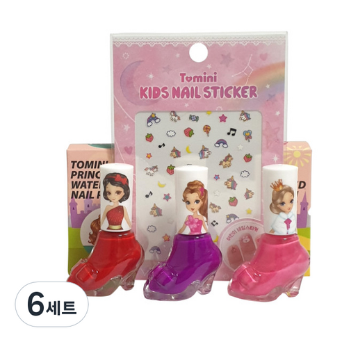 투미니 어린이 프린세스 수성 매니큐어 + 스티커 랜덤발송, ES세트(핑크, 바이올렛, 레드로즈), 6세트