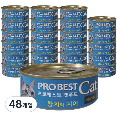 프로베스트 캣푸드 고양이 간식캔, 참치 + 치어 혼합맛, 48개입