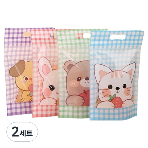 마켓감성 큐티 손잡이 구디백 4종 x 24p + 4p 랜덤발송 세트, 컬러그리드, 2세트
