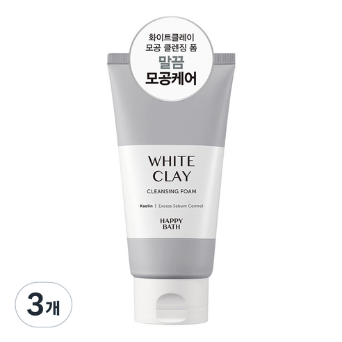 해피바스 화이트 클레이 모공 클렌징폼, 150g, 3개