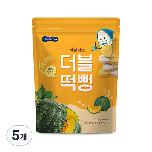 베베쿡 처음먹는 더블떡뻥, 백미 + 단호박 혼합맛, 30g, 5개