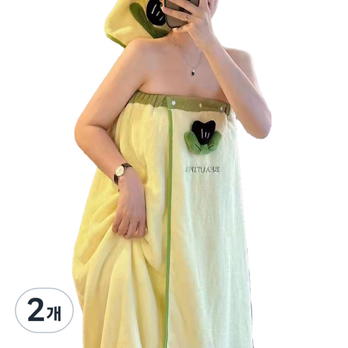 원이네 소프트 튤립 바스 랩 타월 230g 극세사, 녹색튤립, 2개