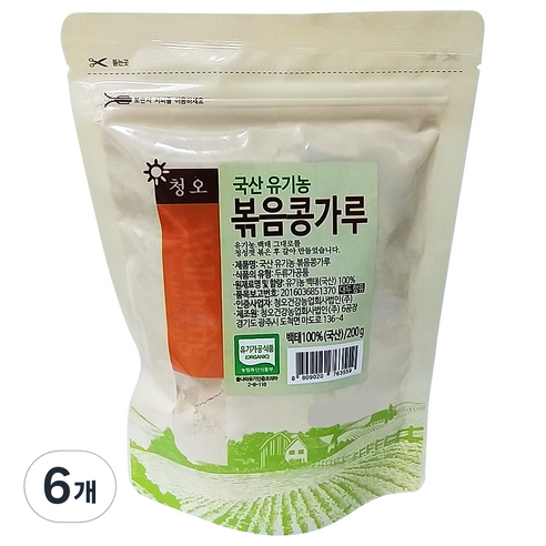 청오 국산 유기농 볶음 콩가루, 6개, 200g