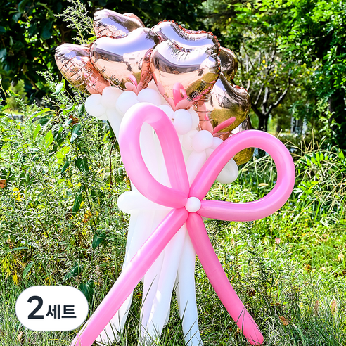 파티쇼 DIY 하트 꽃풍선 꽃다발 만들기 + 손펌프 세트, 로즈골드(꽃다발), 핑크(손펌프), 2세트