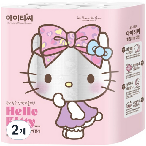 헬로키티 핑크리본 4겹 롤화장지 20m, 24롤, 2개