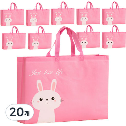 팬시픽스 토끼 부직포 가방 소형 32 x 27cm, 핑크, 20개