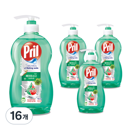 프릴 시크릿 오브 베이킹소다 주방세제 그린허브향, 750ml, 16개