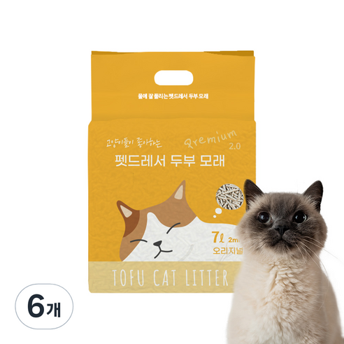 펫드레서 응고형 두부 고양이모래 2mm, 7L, 6개, 오리지널