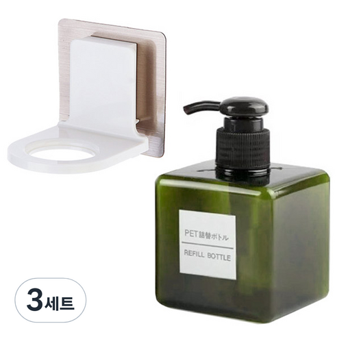 모나코올리브 호텔식 샴푸 린스 디스펜서 250ml + 무타공 샴푸홀더 세트, 딥그린(디스펜서), 3세트