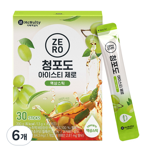 맥널티커피 청포도 아이스티 제로, 390g, 6개
