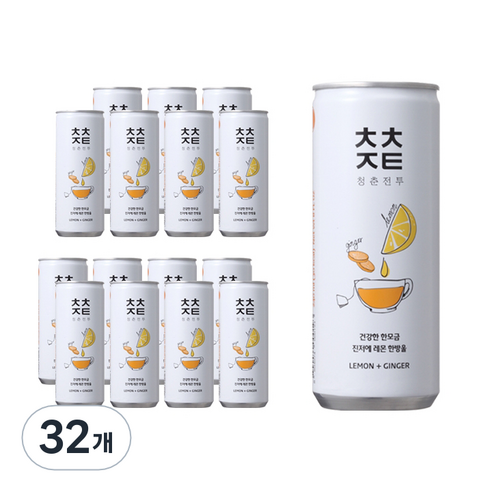 청춘전투 진저에 레몬 한방울 탄산음료, 240ml, 32개