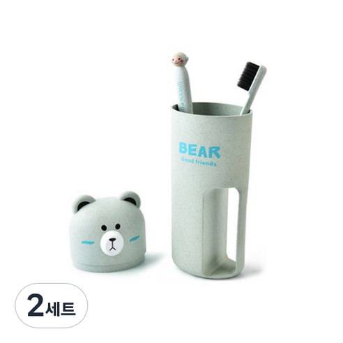 휴대용 곰돌이 양치컵 + 칫솔 2p 세트 그린 164g, 2세트