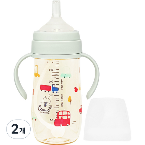밥독 PPSU 뛰뛰빵빵 빨대컵 270ml, 민트, 2개