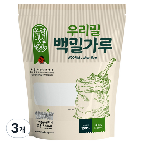 오월햇살 우리밀 백밀가루, 800g, 3개