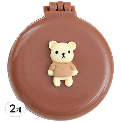 로새 마카롱 곰돌이와 토끼 에어 쿠션 거울 빗, 곰돌이 브라운, 2개